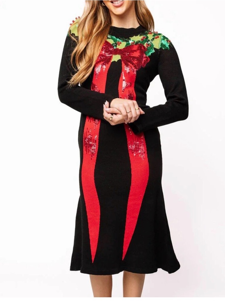 Queen Of Sparkles Knit Wreath Dress Christmas Holiday Large Nwt